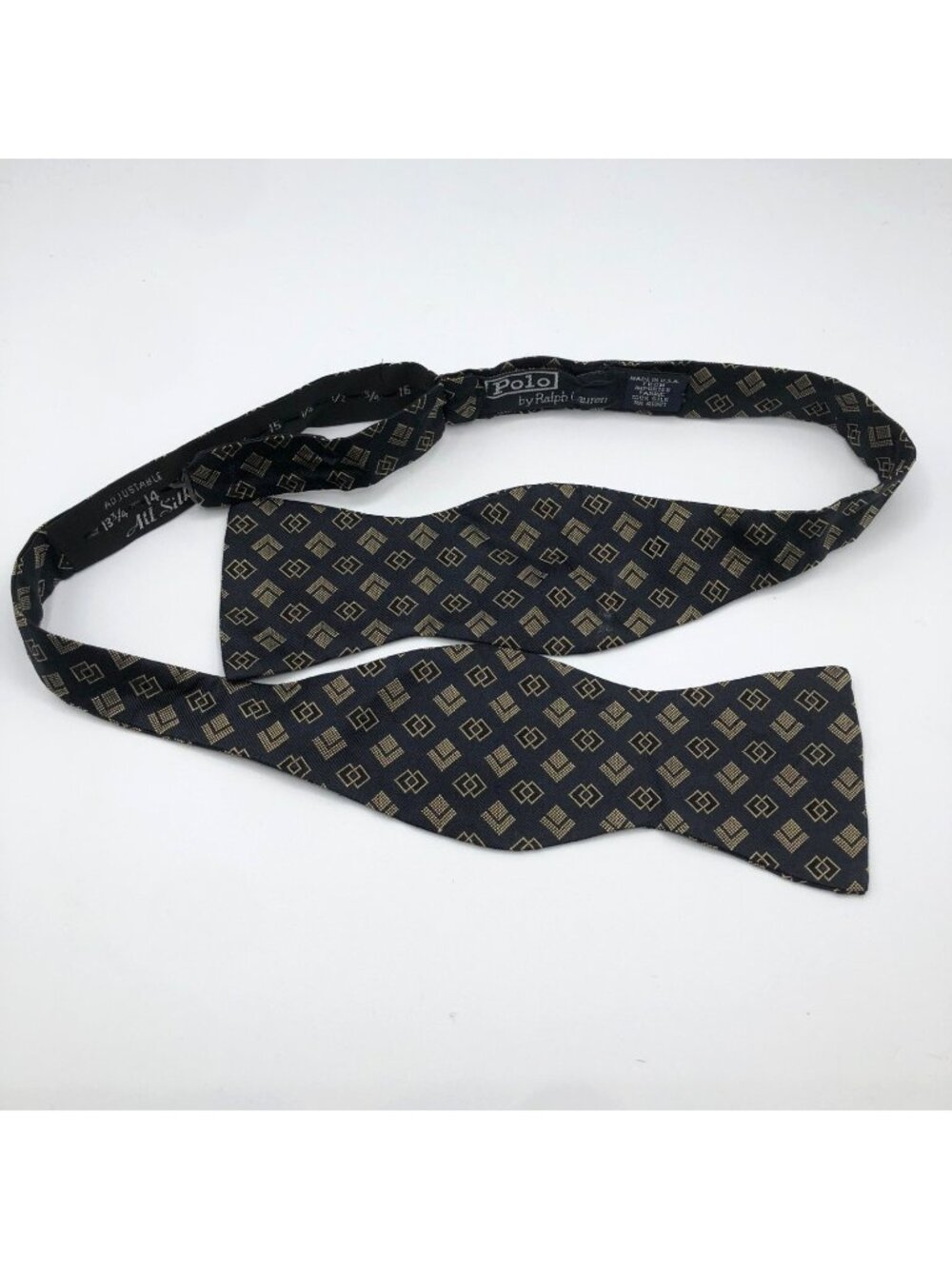 Vintage Polo Ralph Lauren Geometric Navy Blue Silk Bow Tie Made In USA Bowtie